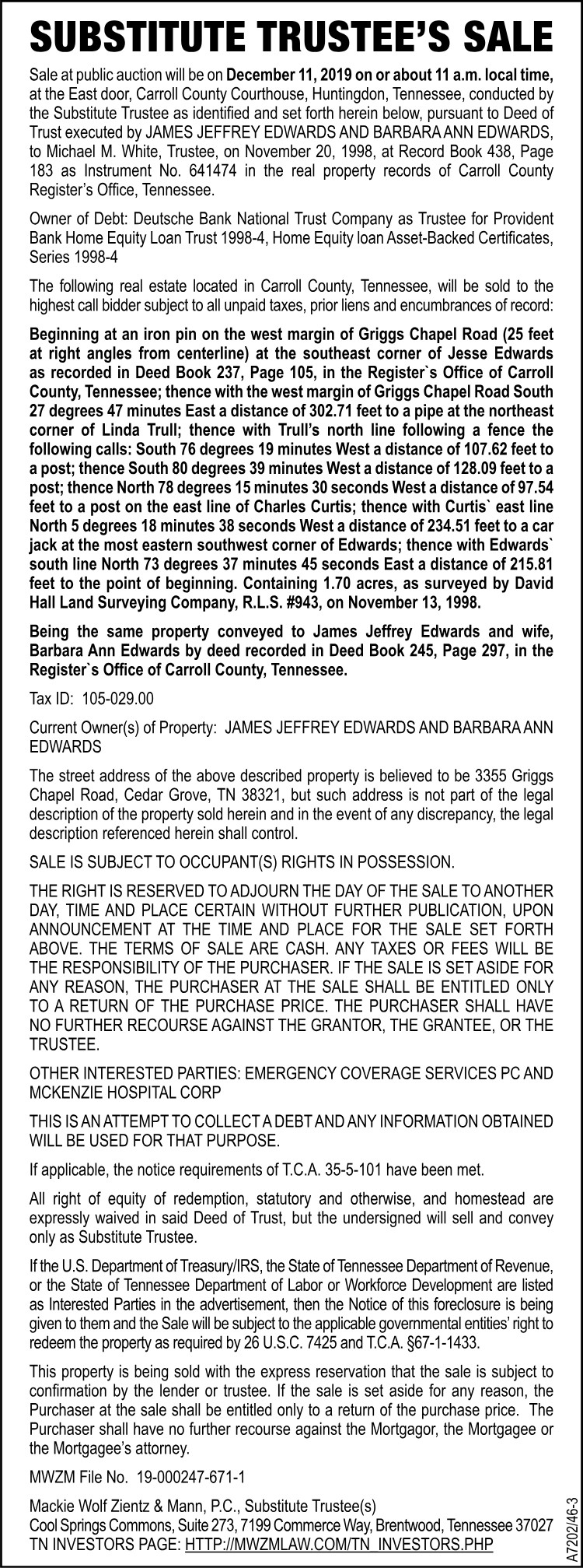 Substitute Trustees Sale - EDWARDS