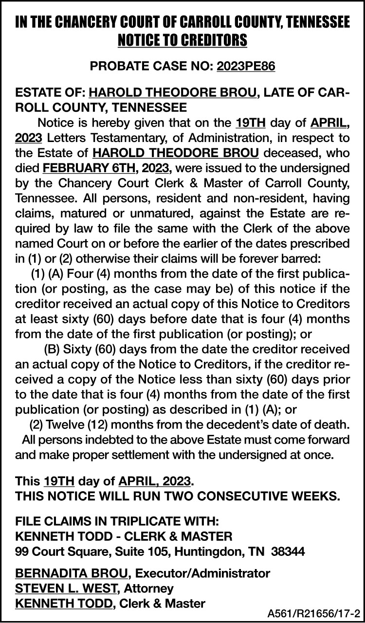 Notice To Creditor-BROU
