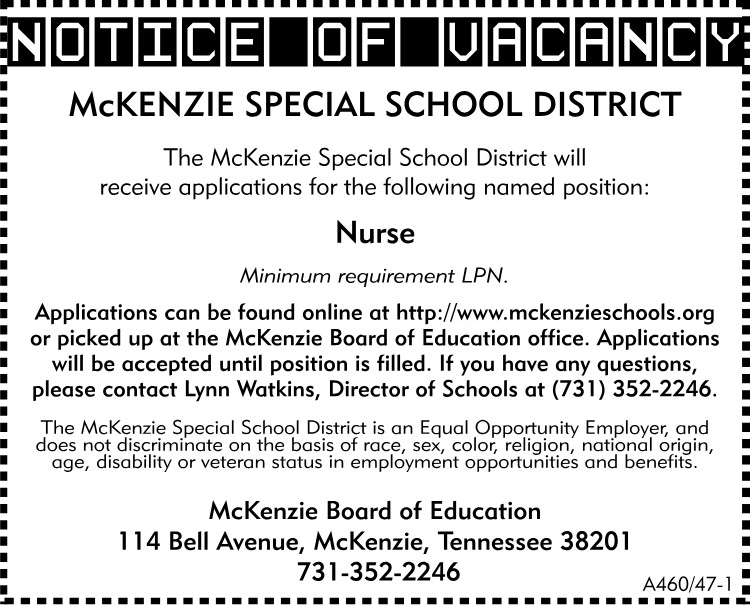 MSSD - Notice of Vacancy Nurse