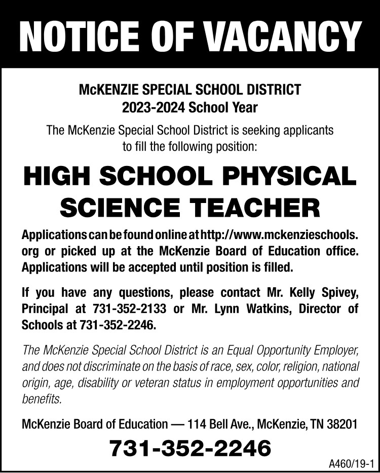 McKenzie School Vacancy - Science Teacher