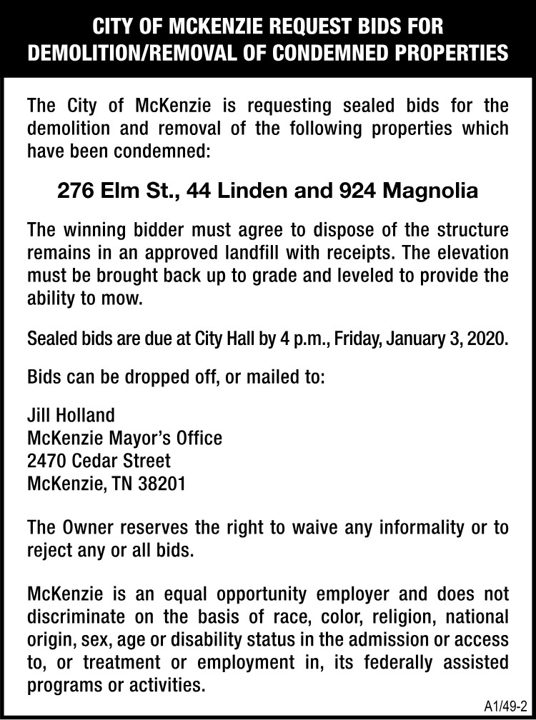 City of McKenzie - Bid Notice