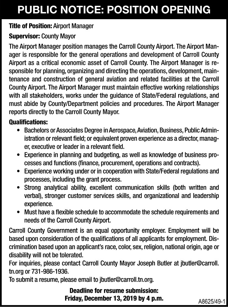 Public Notice Position Opening - Airport Manager