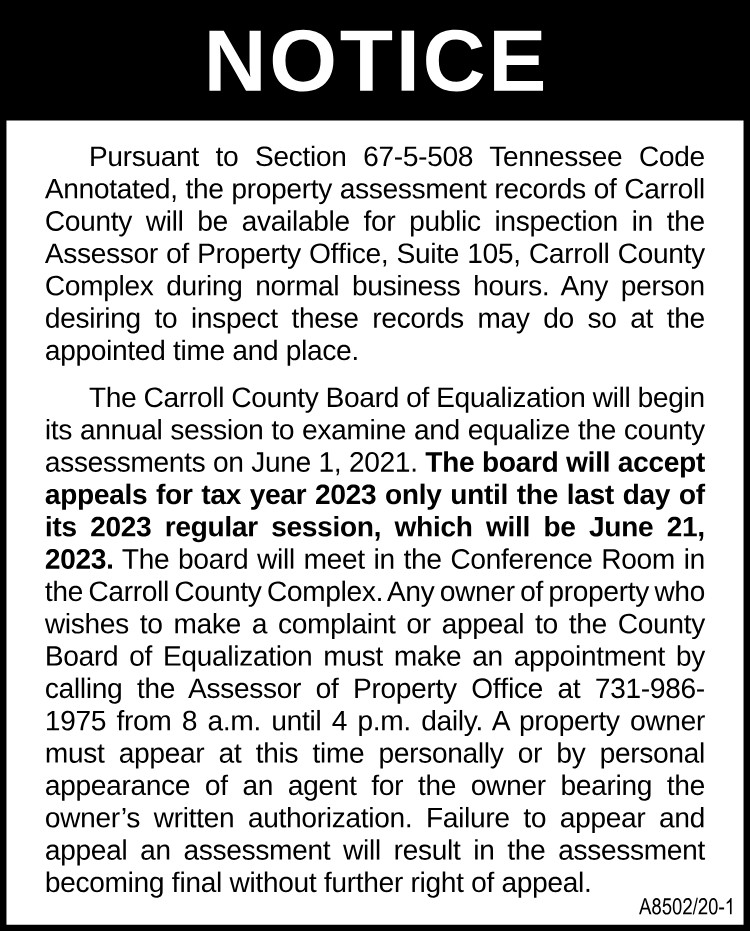 Notice - Carroll County Property Assessor