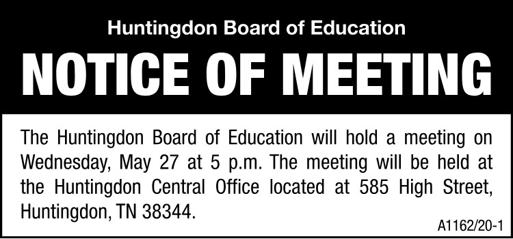 Notice of Meeting- Huntingdon Board of Education