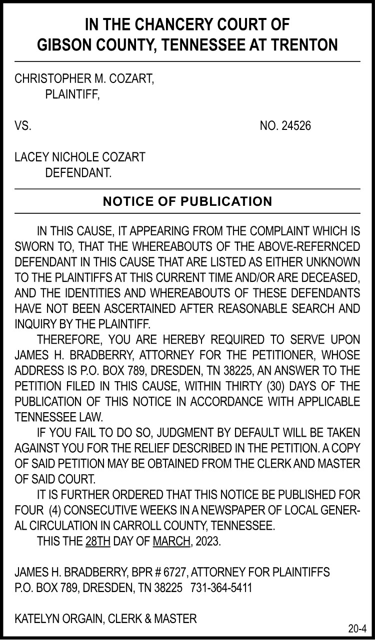 Notice of Publication - COZART