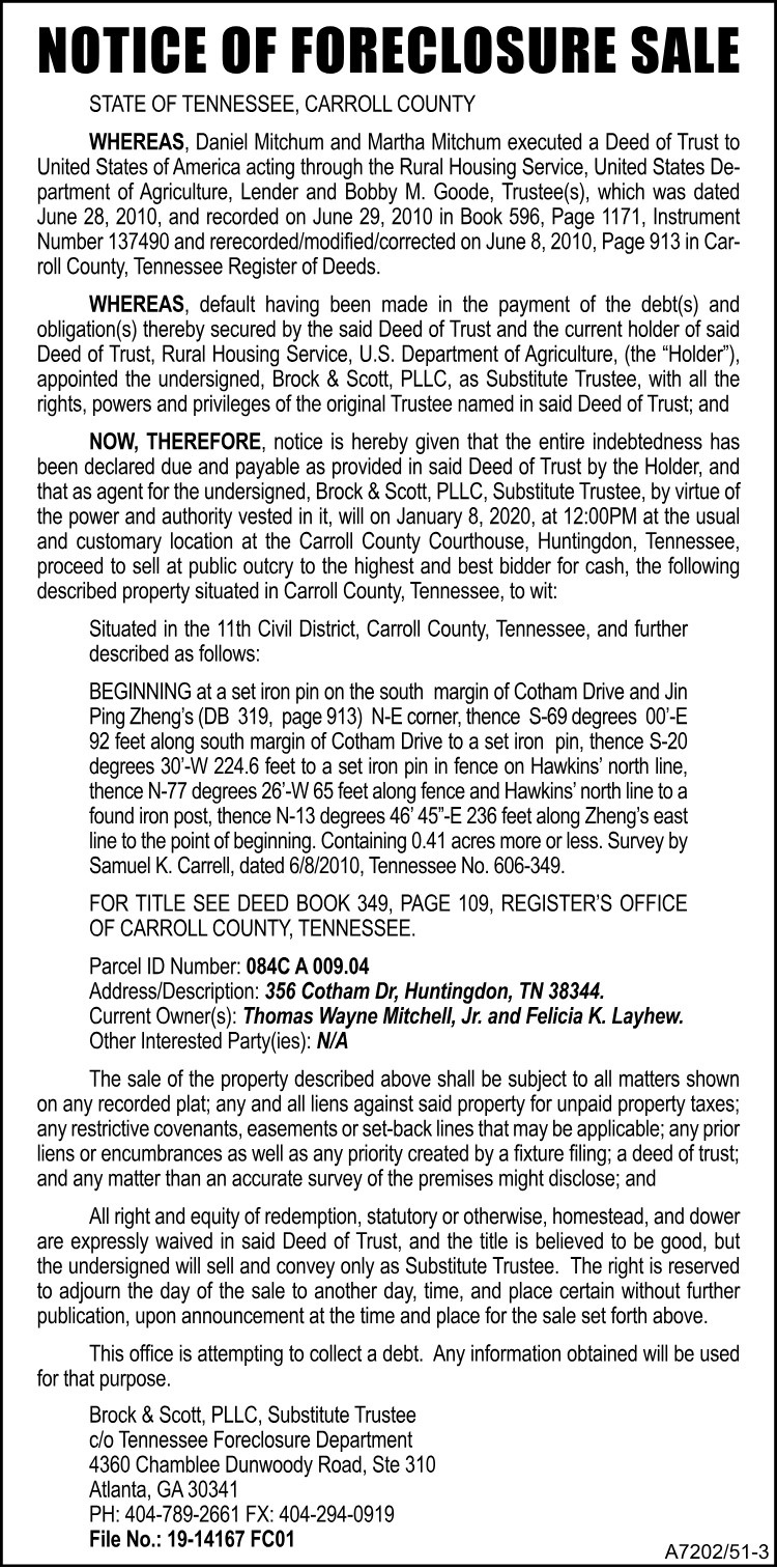 Notice of Foreclosure Sale - MITCHUM