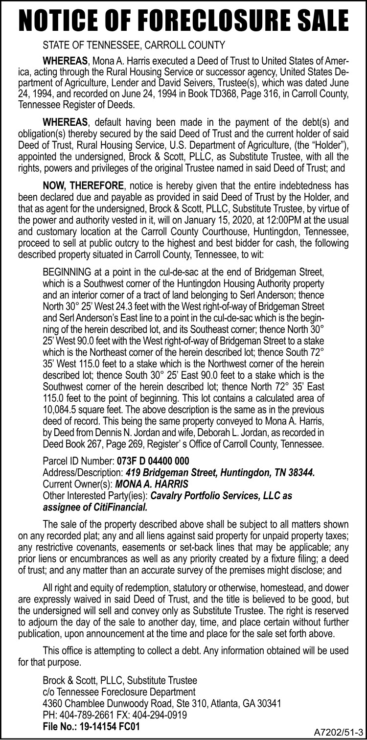 Notice of Foreclosure Sale - HARRIS