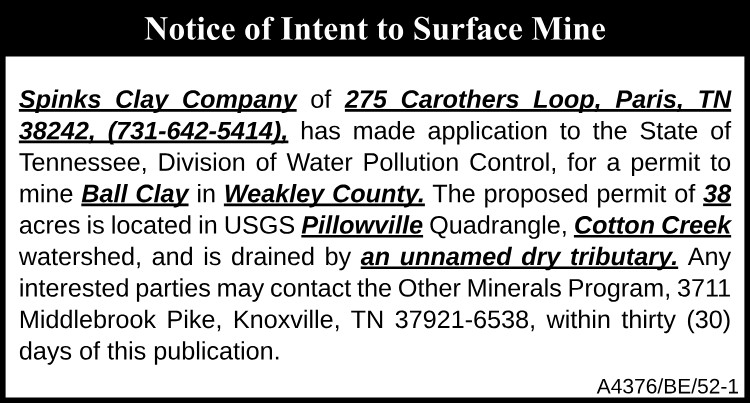 Notice of Intent to Surface Mine - Cotton Creek