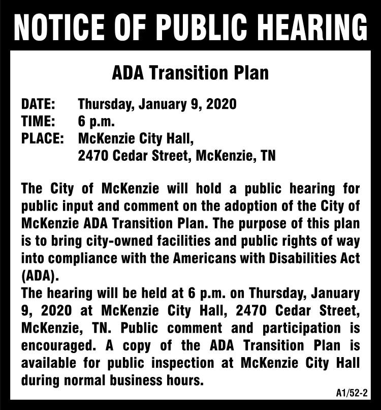 Notice of Public Hearing - ADA Transition Plan
