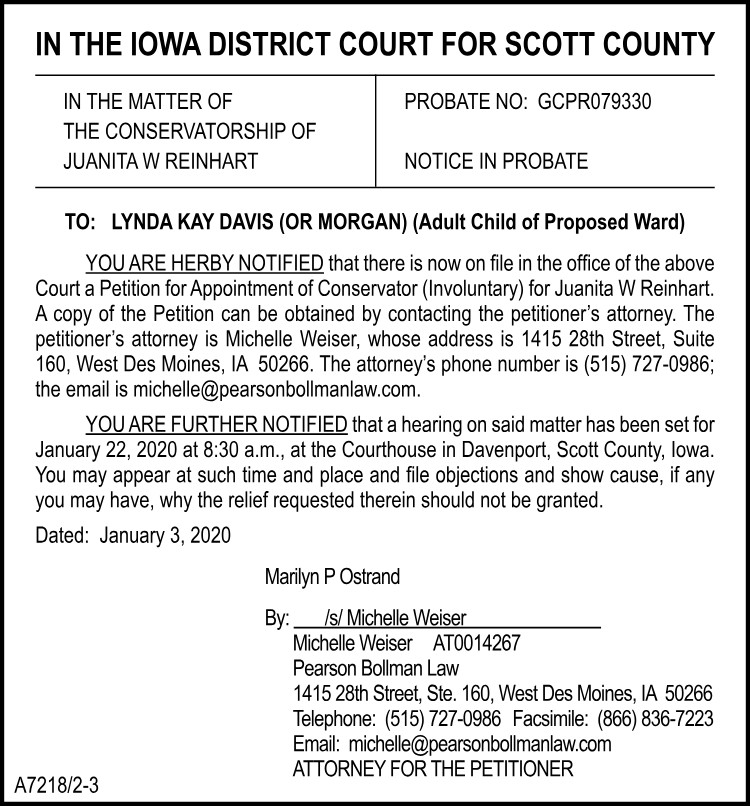 Notice of Conservatorship - Linda Kay Davis