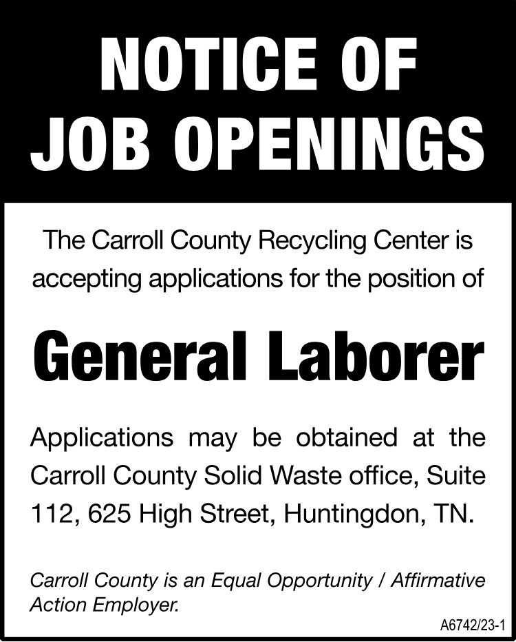 Notice of Job Opening - Carroll County Recycling