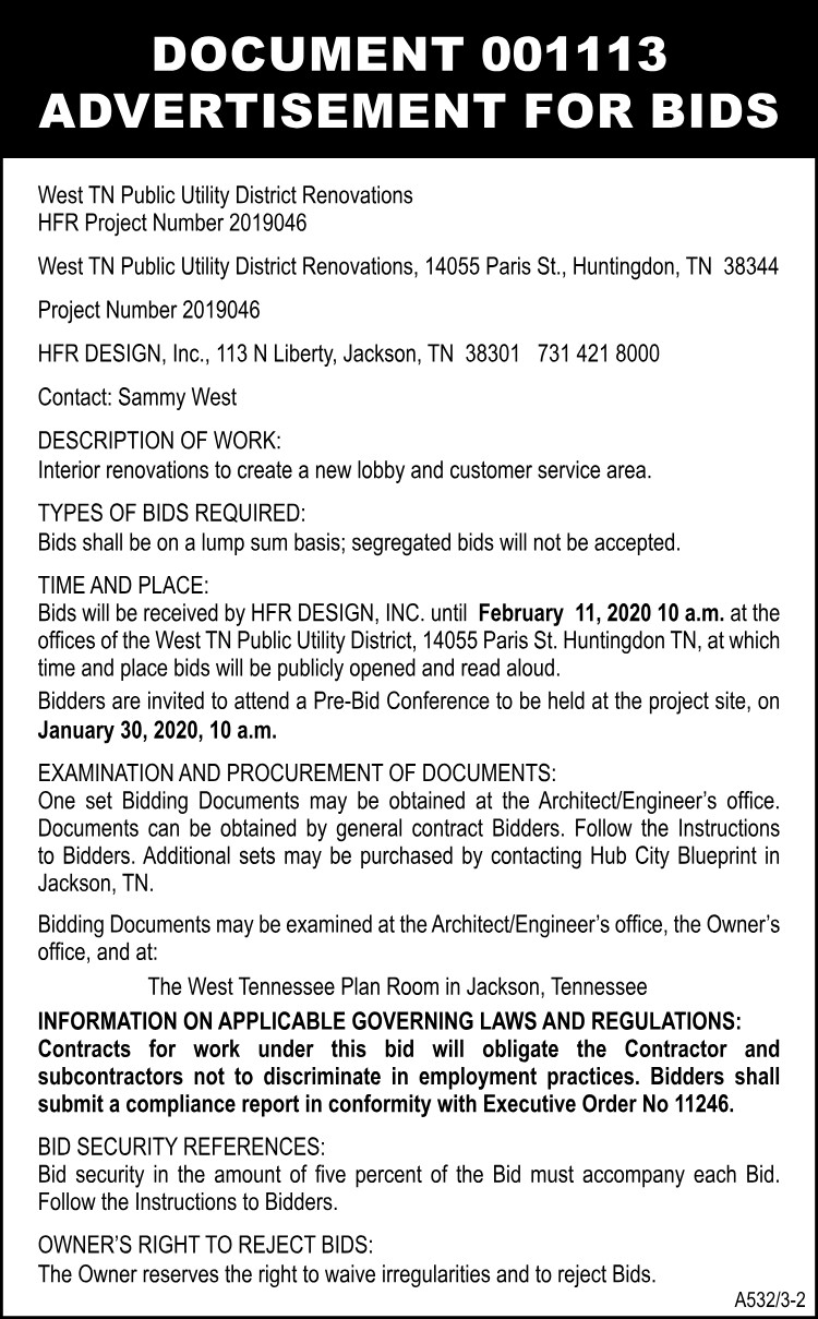 West TN Public Utilities - Advertisement for Bid
