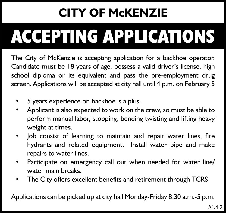 City of McKenzie - Backhoe Operator