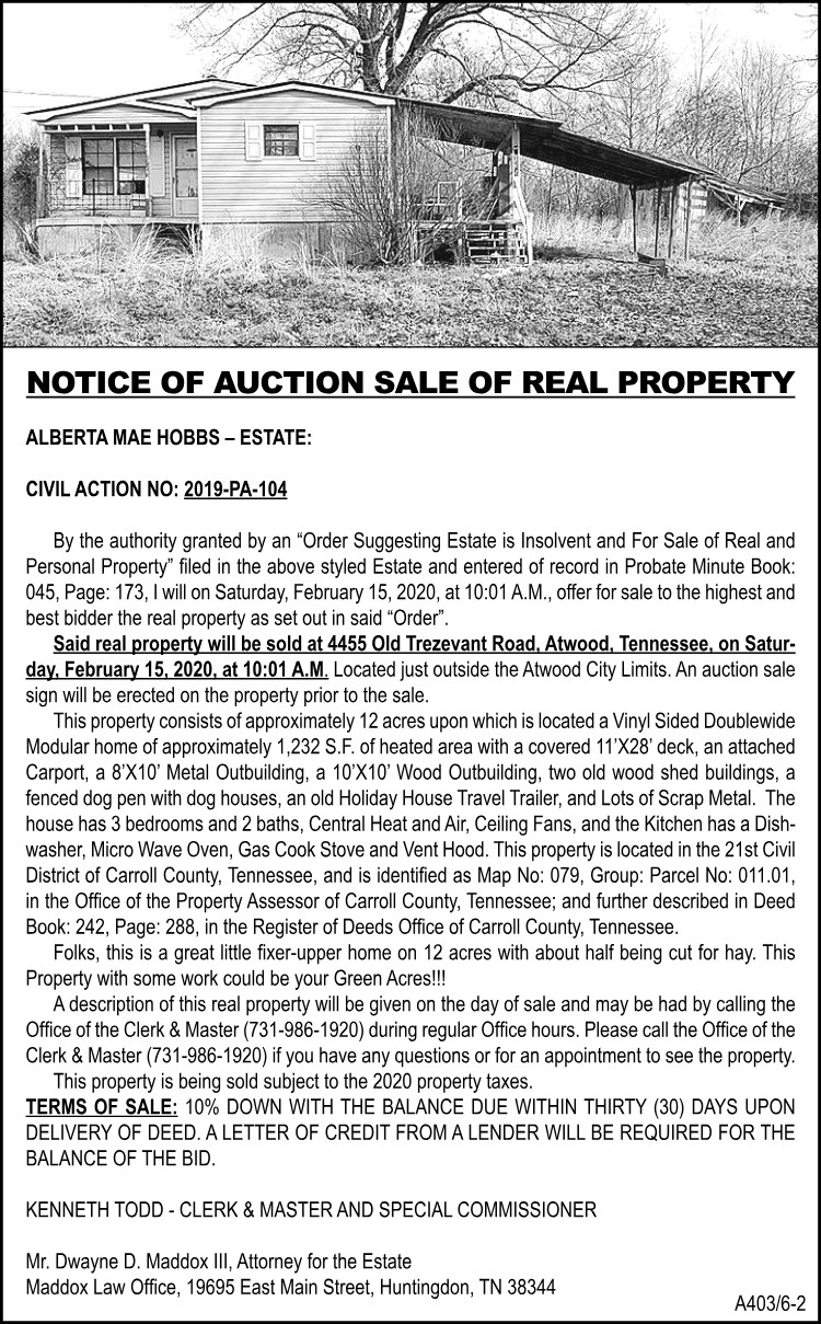 Notice of Real Estate Sale - HOBBS