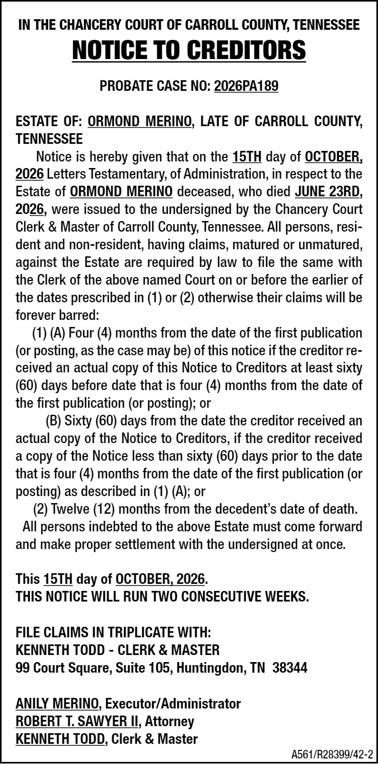 Notice to Creditors - MERINO