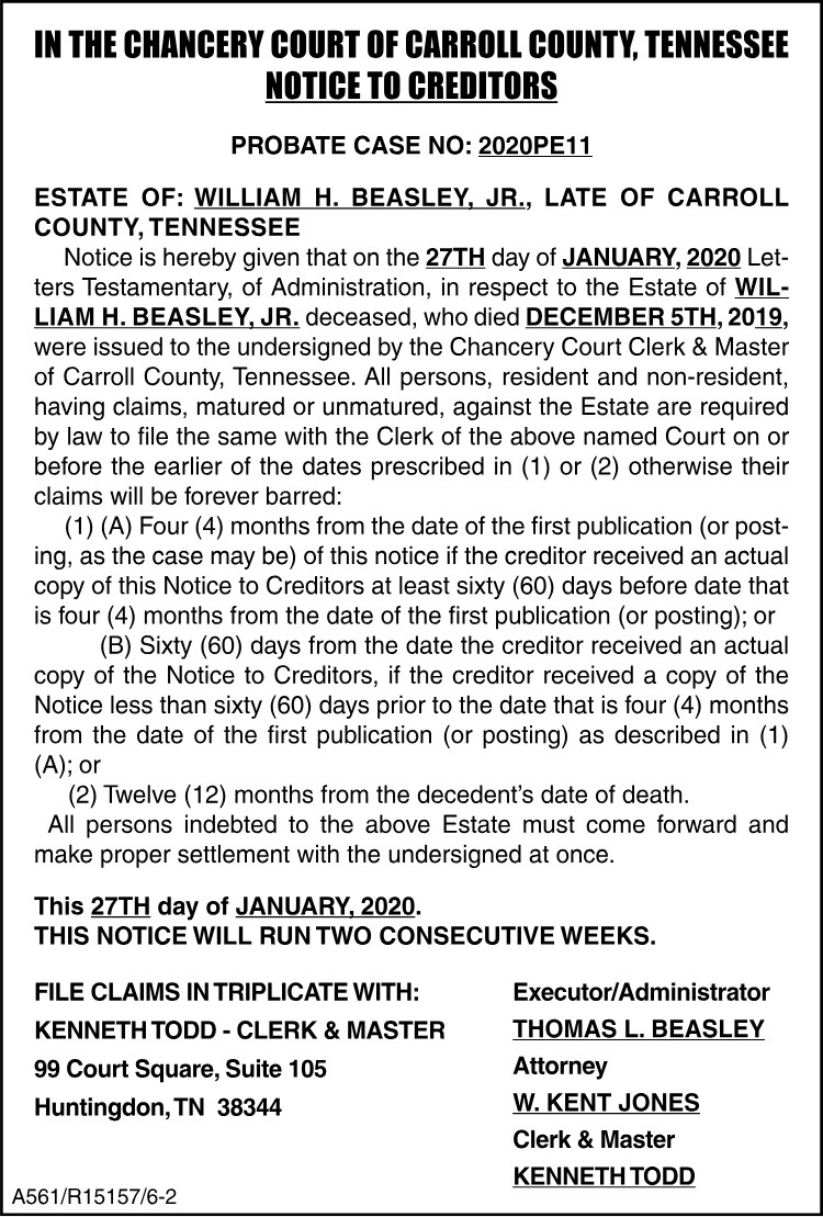 Notice to Creditors - BEASLEY