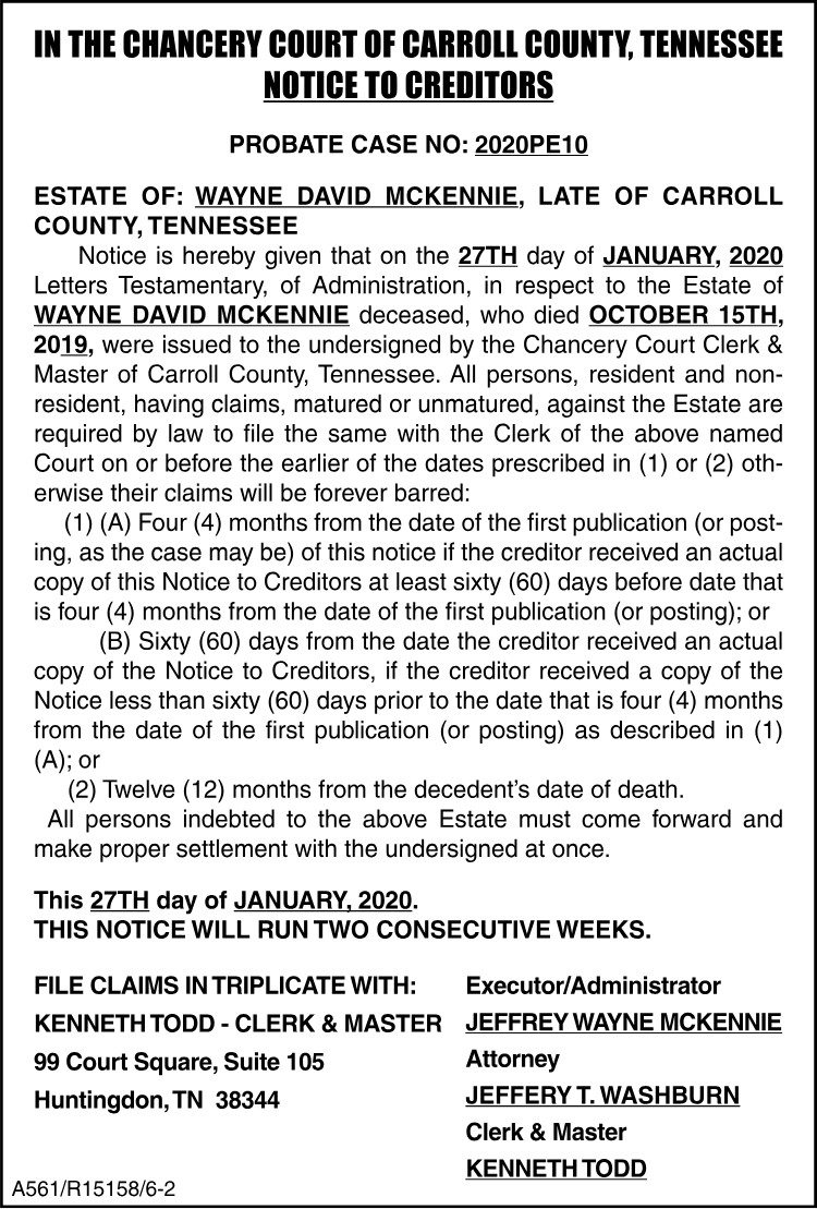 Notice to Creditors - MCKENNIE