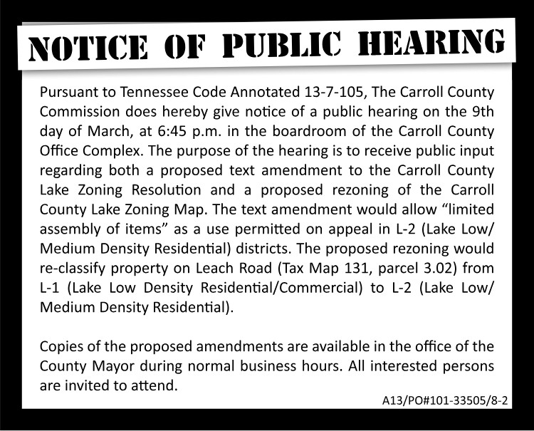 Notice of Public Hearing - Carroll County