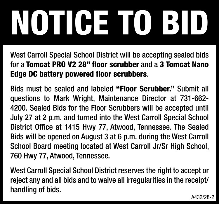 Notice to Bid - WCSSD Floor Scrubber