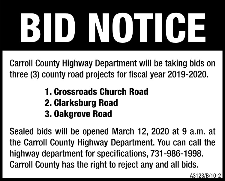 Bid Notice Carroll Co Hwy Dept