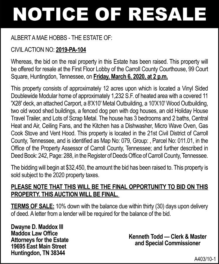 Notice of Resale - HOBBS