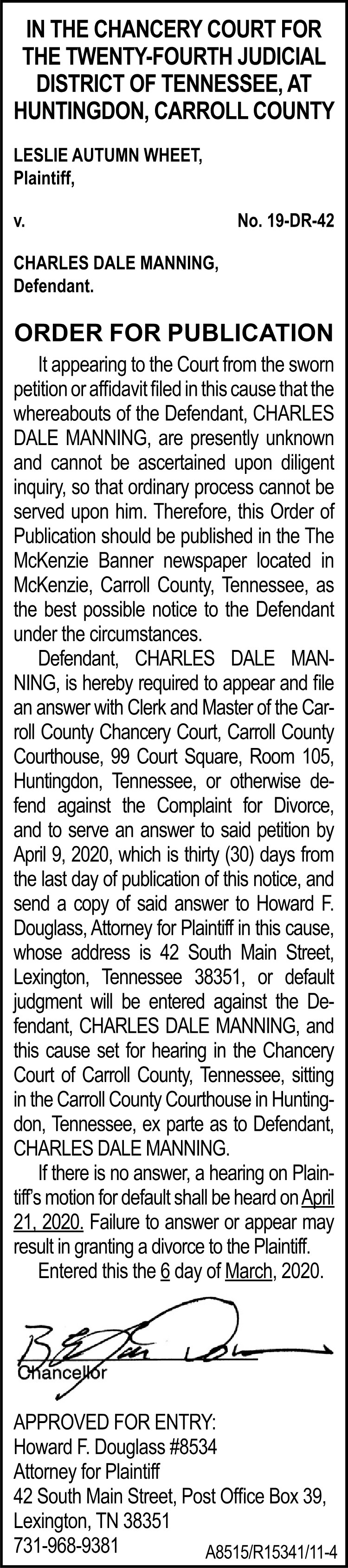 Order of Publication - MANNING