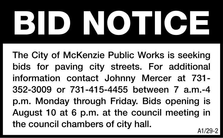 City of McKenzie Public Works Bid Notice