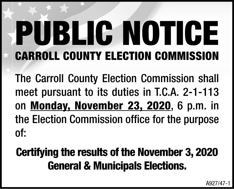 Notice Carroll County Election Certification Meeting