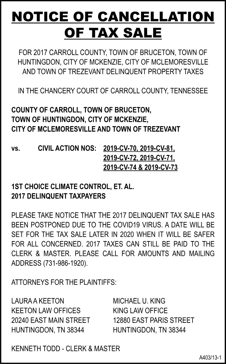 Notice of Cancellation of Tax Sale