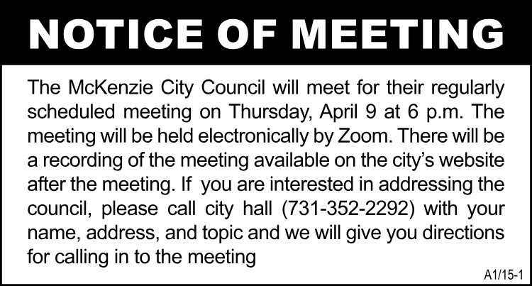 Notice - McKenzie City Council Meeting