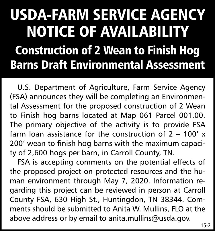 USDA - Notice of Availability - Finish Hog Barns