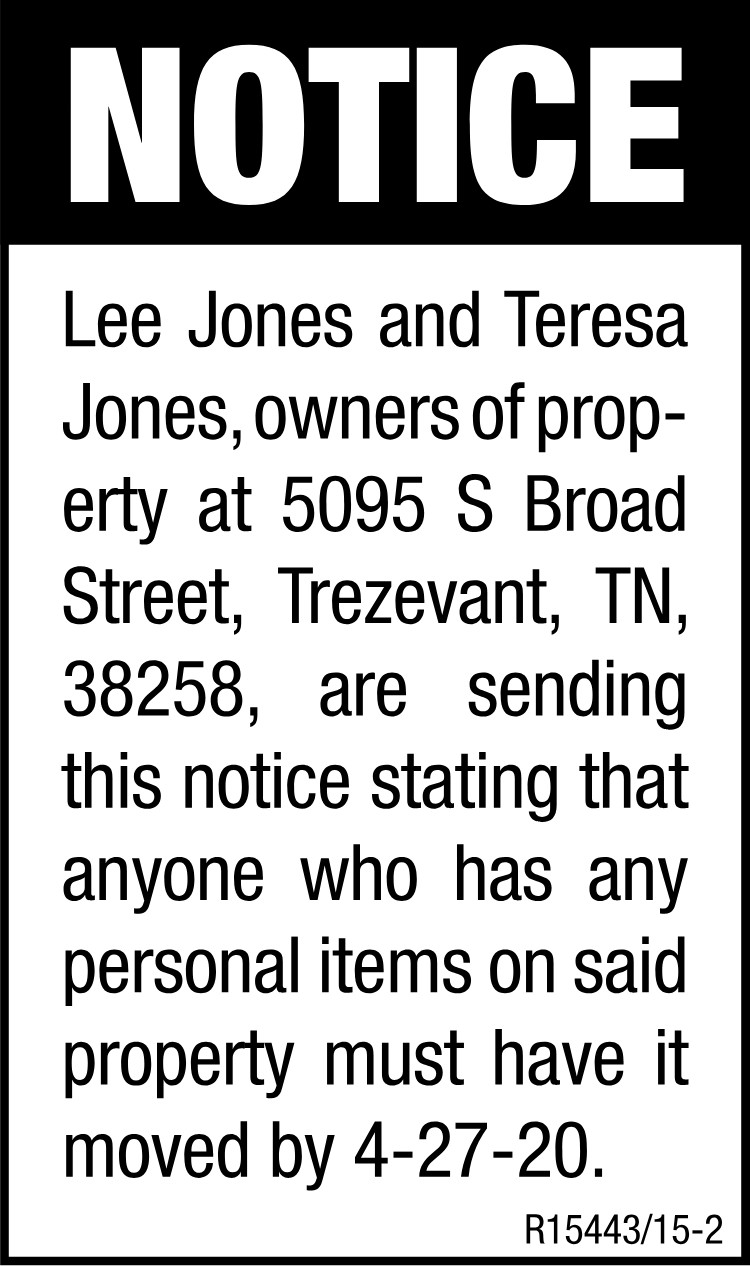 Public Notice - Lee Jones and Teresa Jones