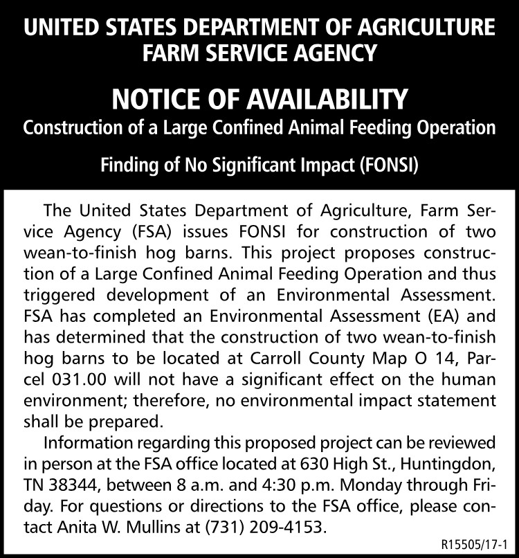 USDA - Construction of Large Confined Animal Feeding Operation