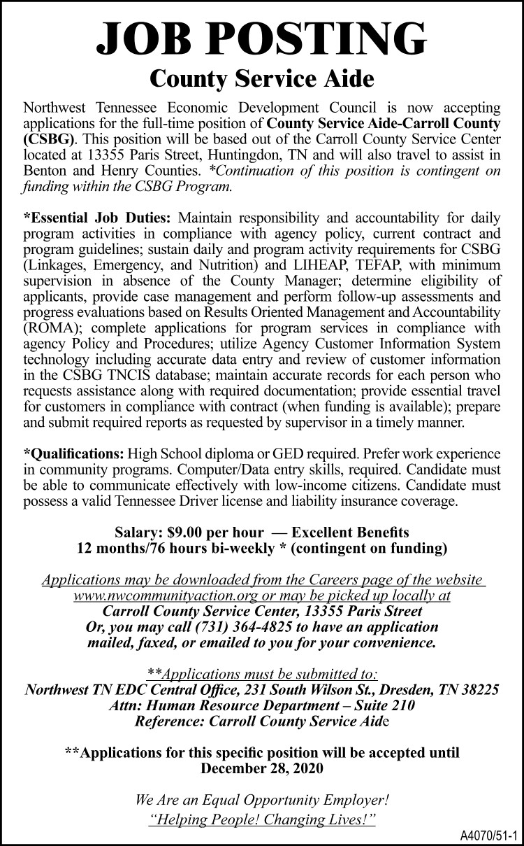 NWTN Economic Development Council Job Posting - County Service Aide