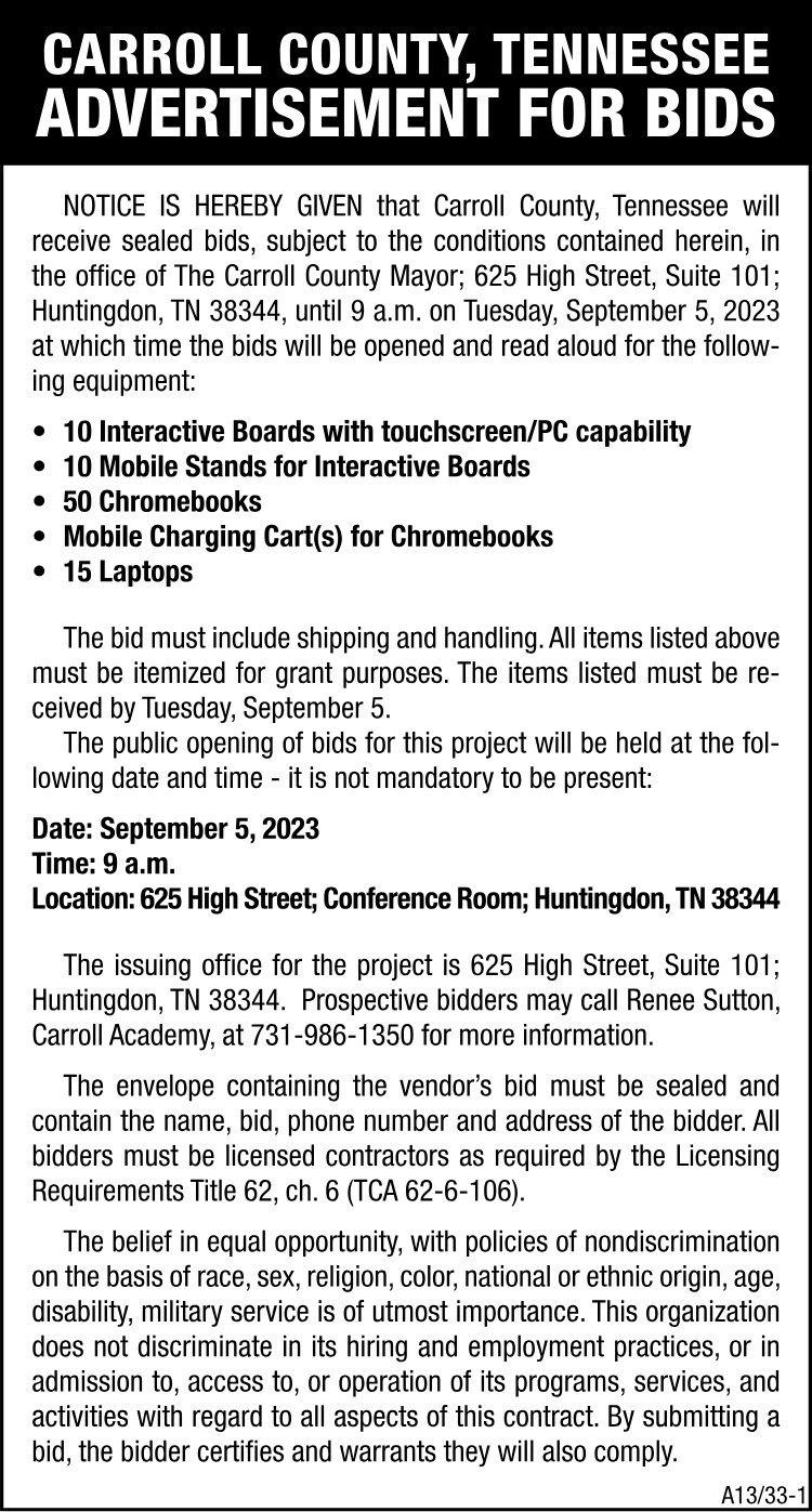 Carroll County Bid Notice