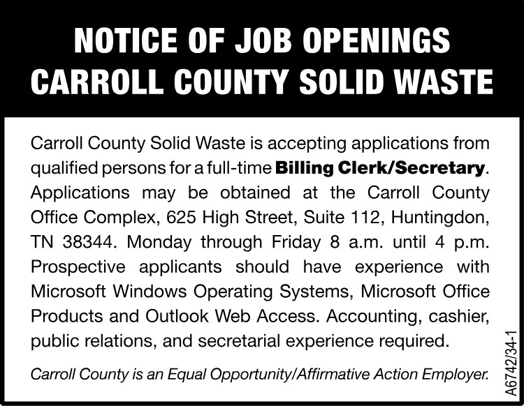 Notice of Job Openings - Carroll County Solid Waste