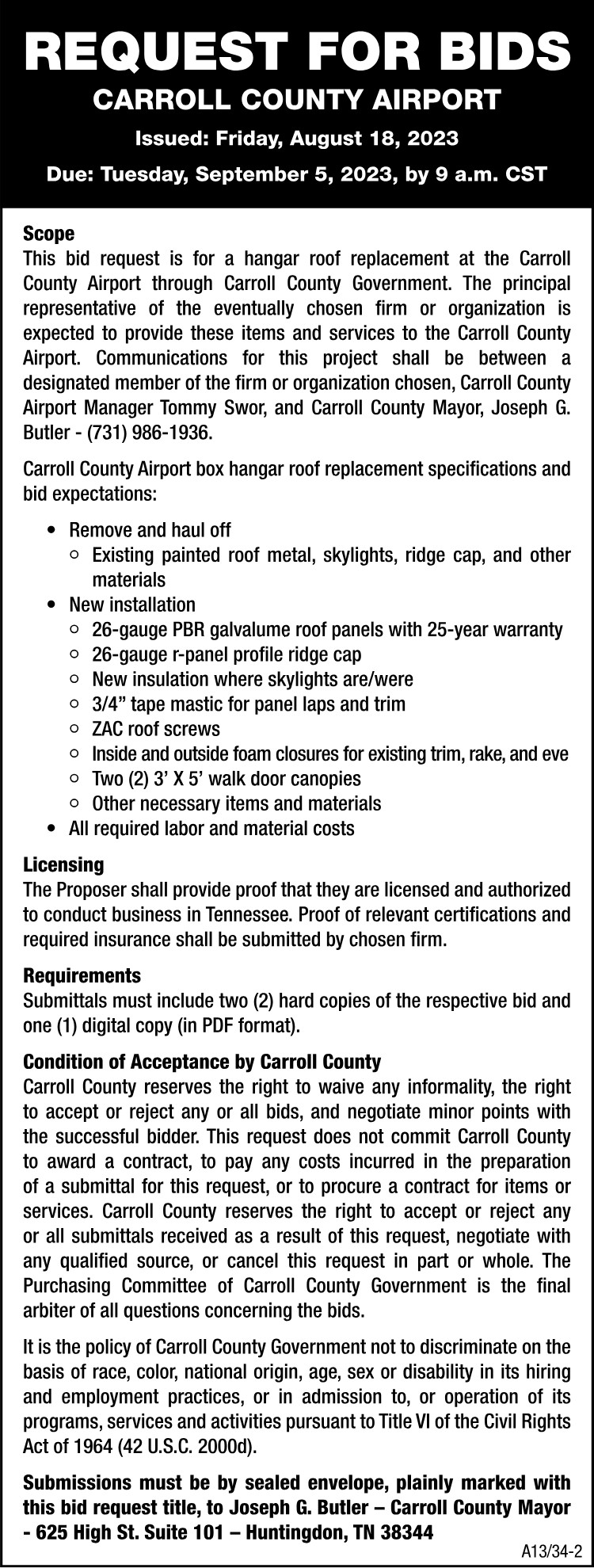 Request for Bids - Carroll County Airport