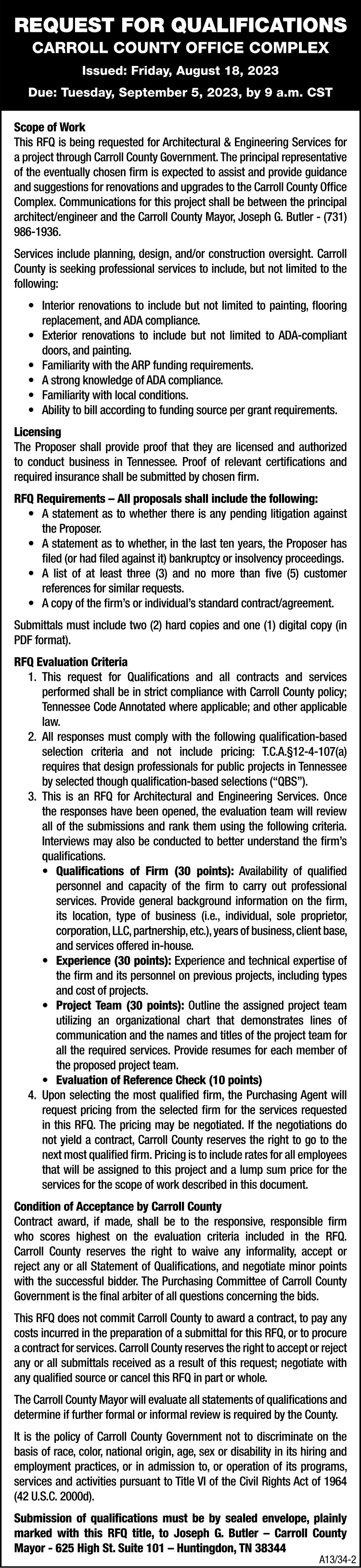 Request for Qualifications - Carroll County Office Complex