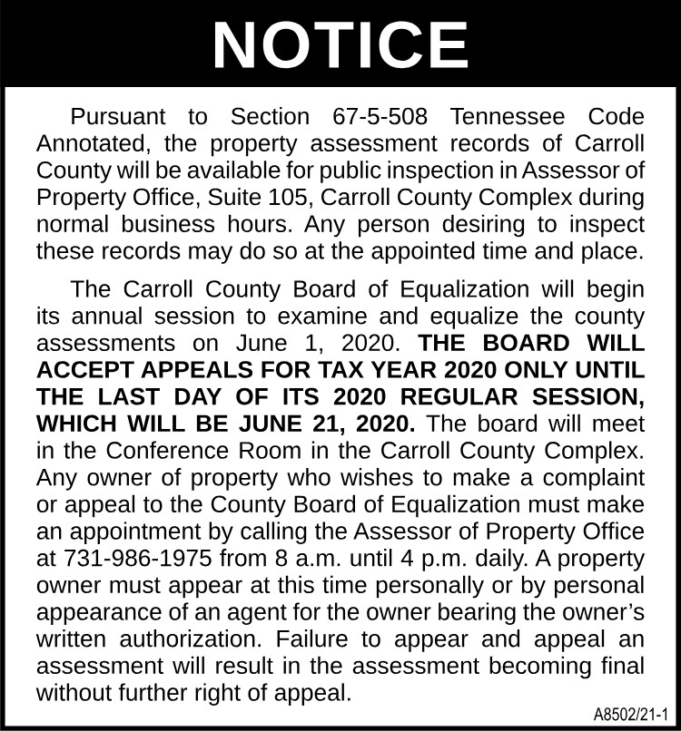 Notice - Carroll Co Property Assessor