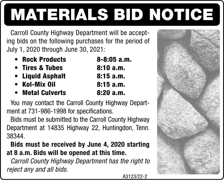 BID NOTICE CC hwy dept Materials Bid