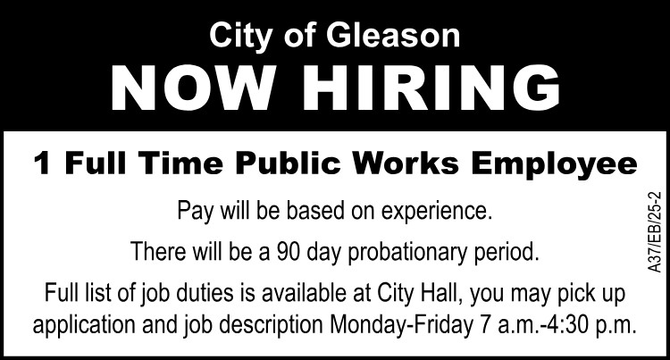 City of Gleason - Now Hiring