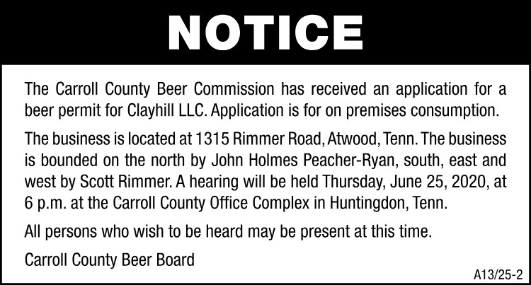 Clayhill LLC Beer Permit