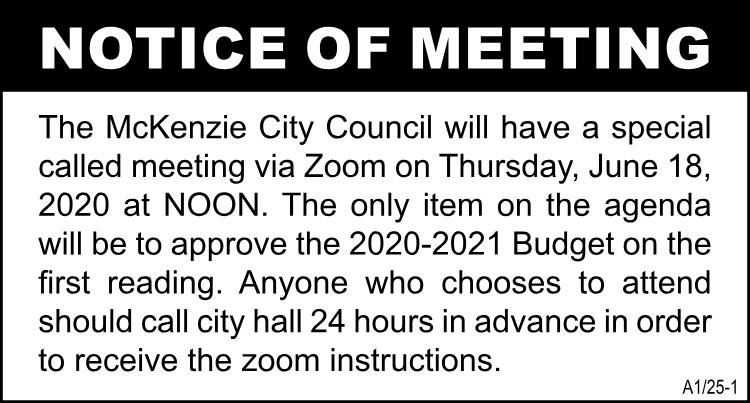 Notice of McKenzie City Council Meeting