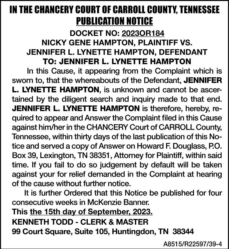 Publication Notice - Chancery Ct. - Hampton