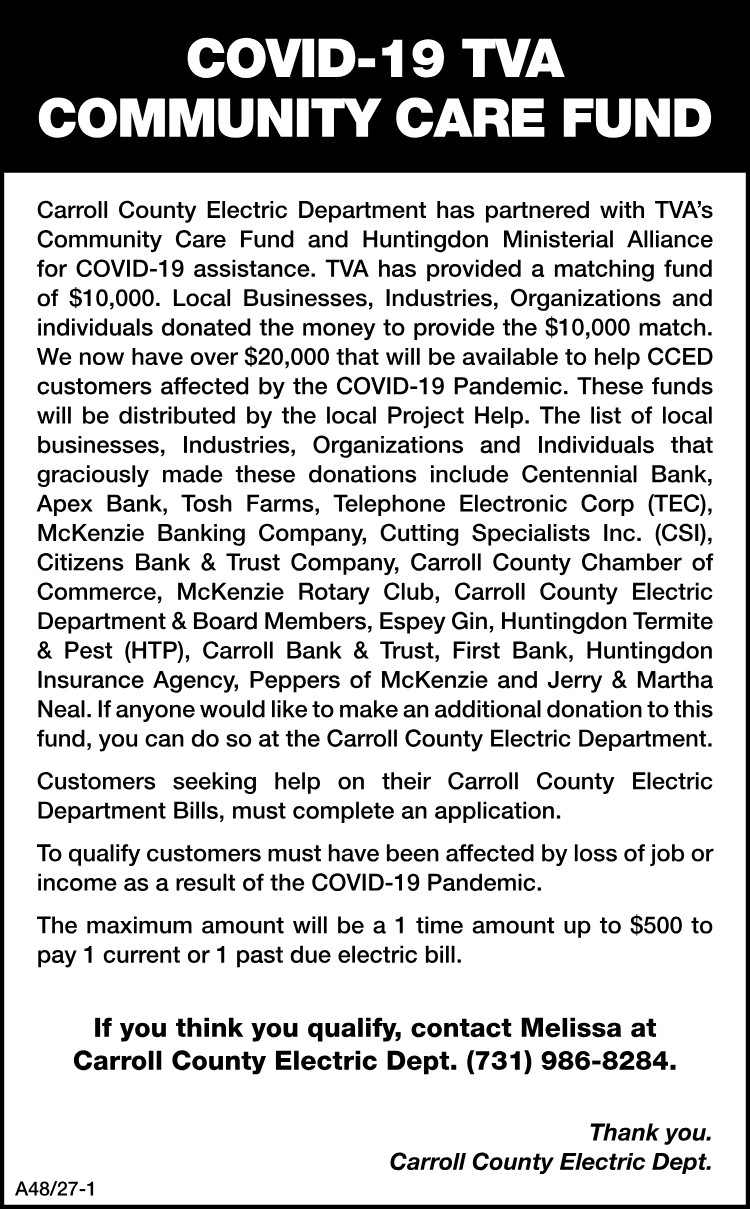 Carroll County Electric Department - COVID-19 Community Care Fund