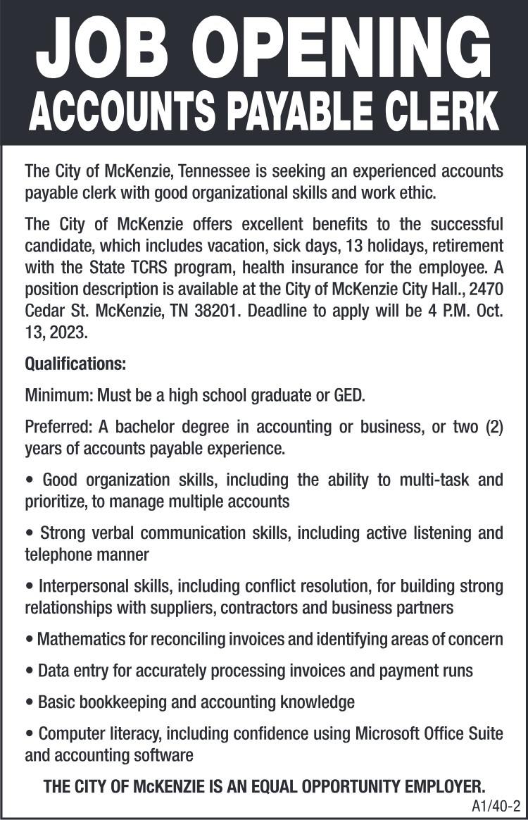 Job Opening - City of McKenzie