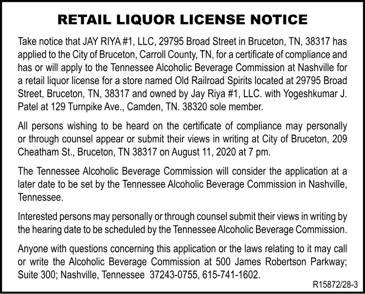 Legal Notice - Retail Liquor License
