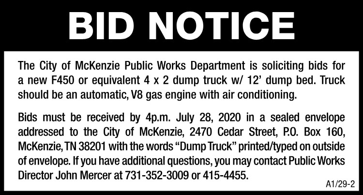 City of McKenzie - Bid for Public works dept