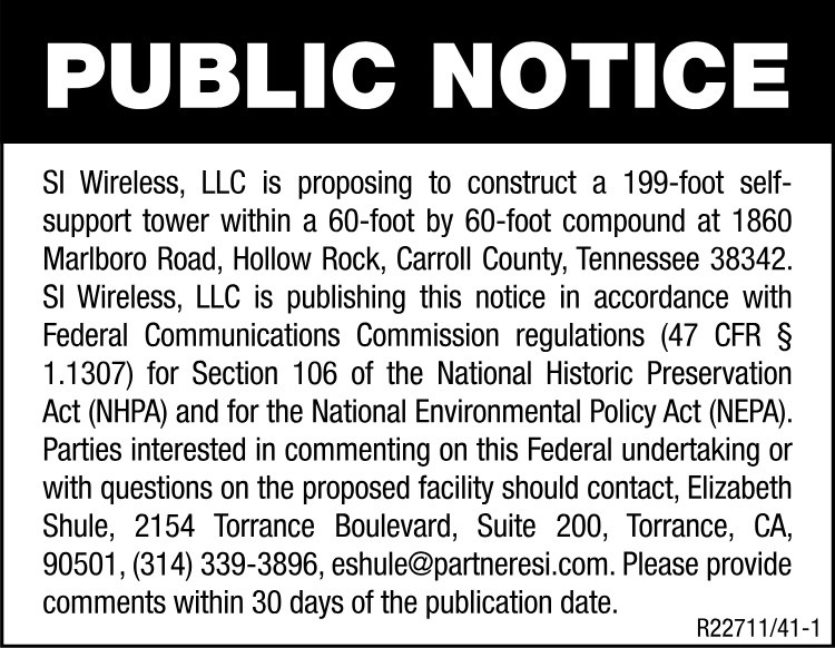 Public Notice - Tower for 1860 Malboro Road