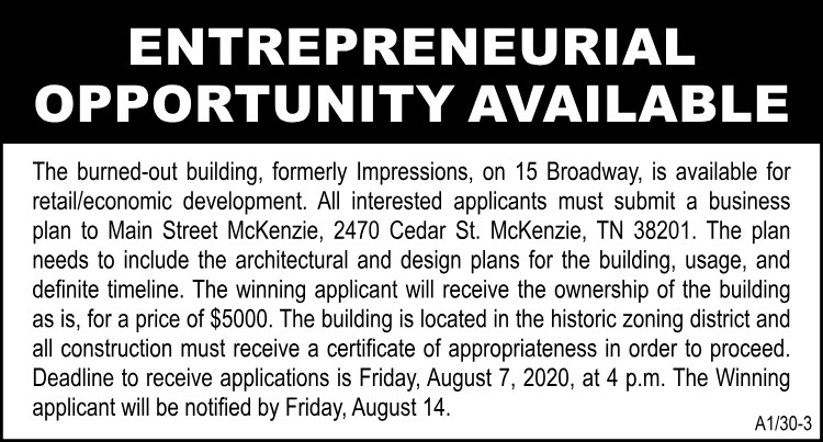 City of McKenzie - Entrepreneurial Opportunity Available